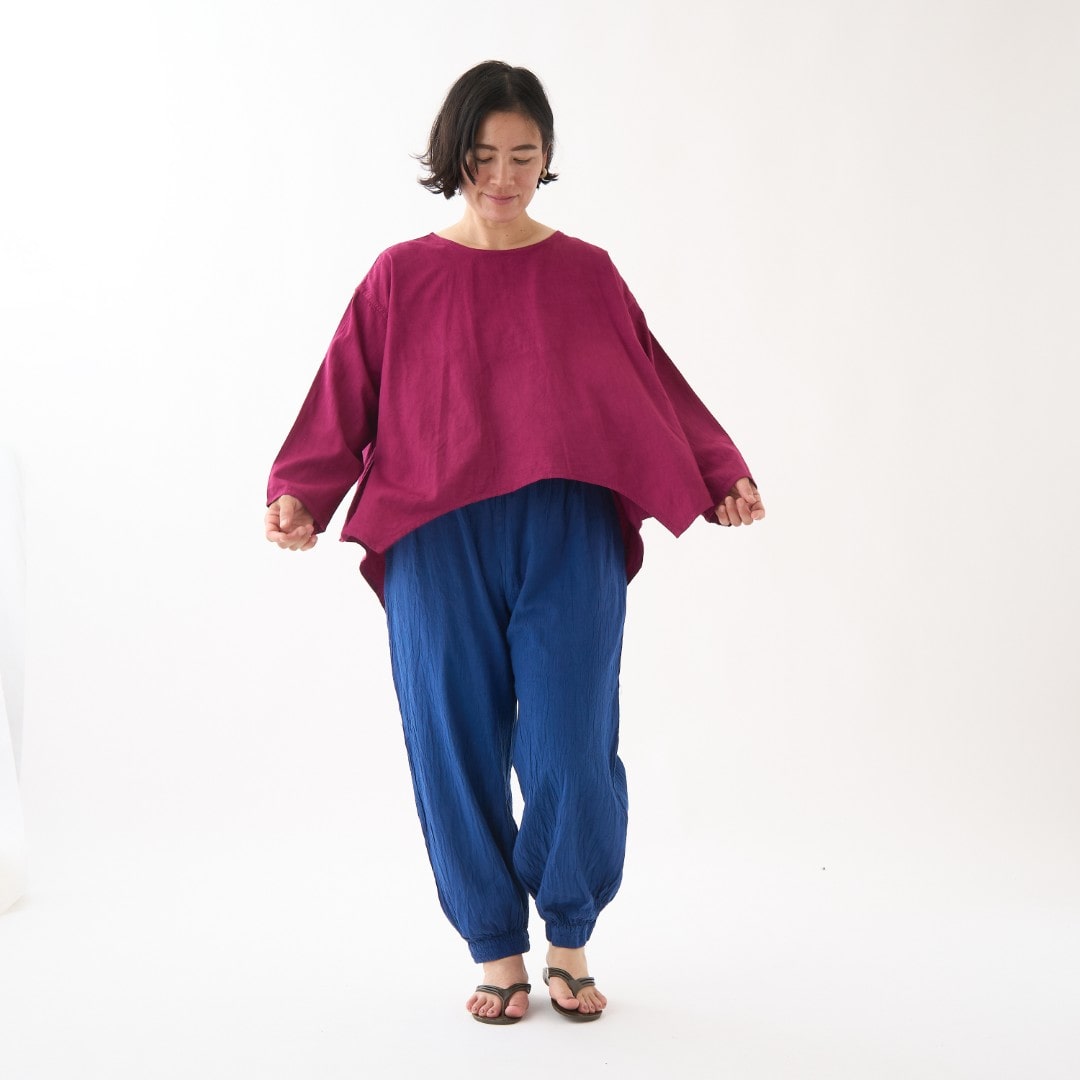 GAIAネットヂェン先生の日常着 綿100% ツノカットソー 赤紫 F