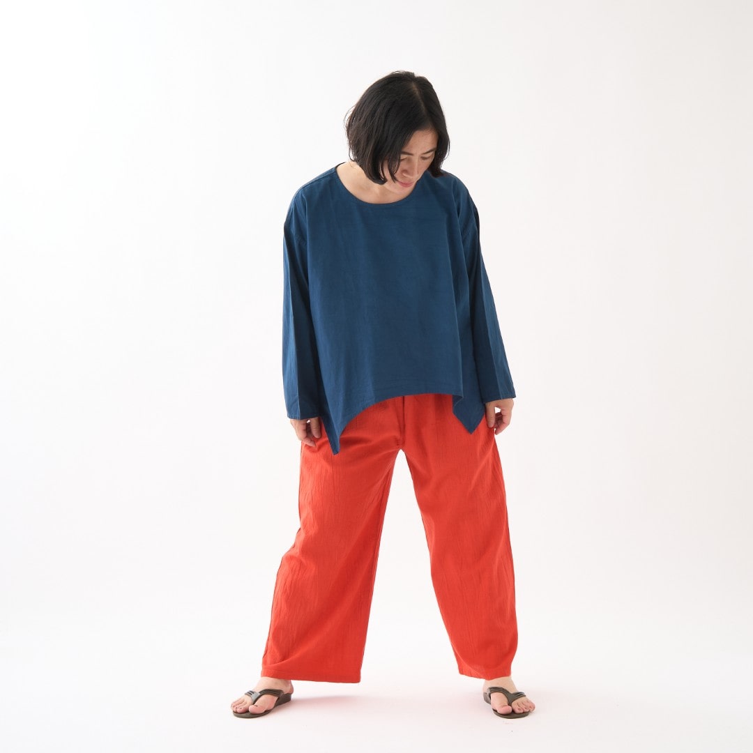 ヂェン先生の日常着　綿麻ストレートパンツ（朱赤） ヂェン先生の日常着 綿麻ストレートパンツ（朱赤） ヂェン先生の