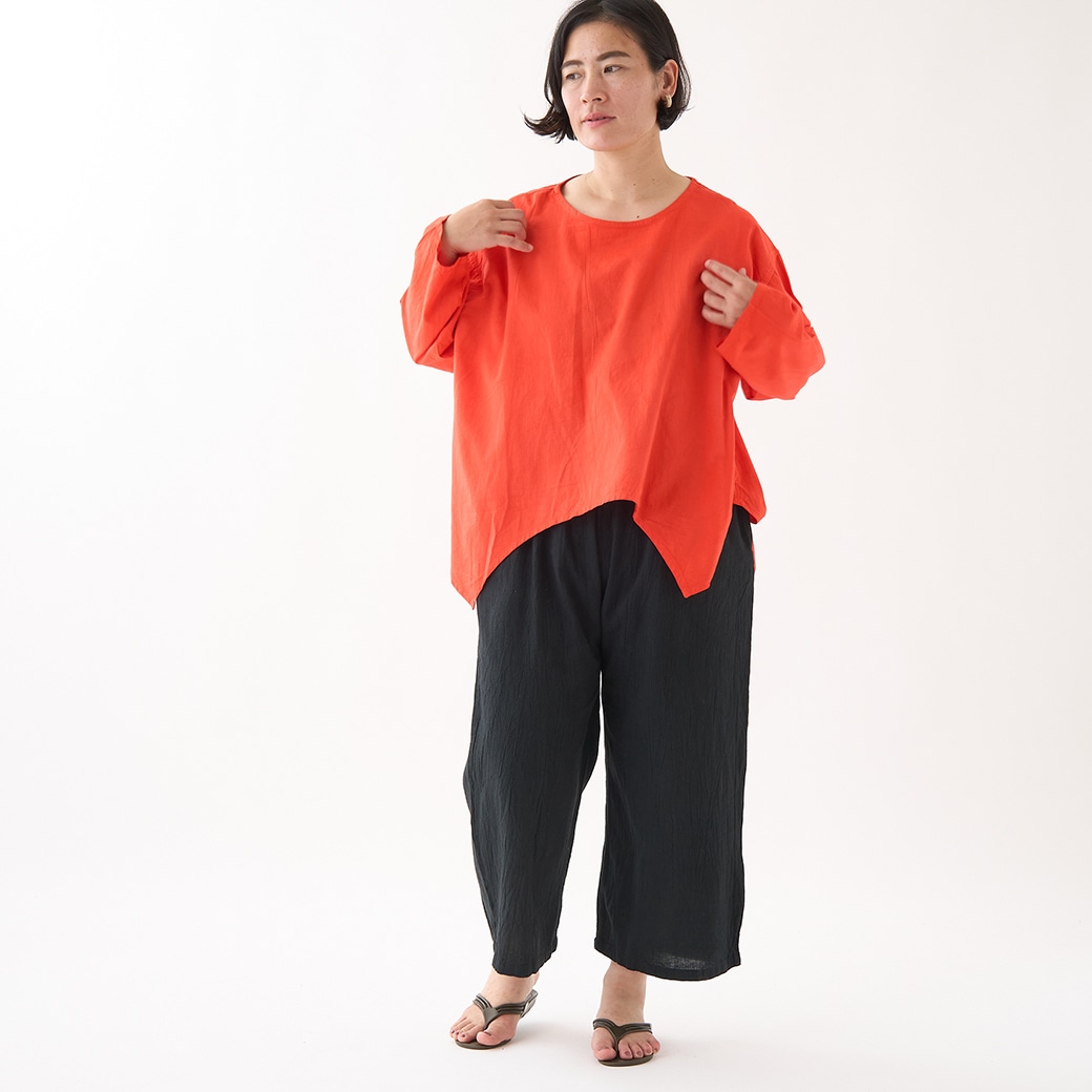 GAIAネットヂェン先生の日常着 綿100% ツノカットソー 朱赤 F