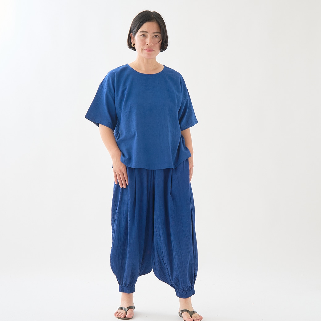 ヂェン先生の日常着　バルーンパンツ　太　S GAIAネットヂェン先生の日常着 バルーンパンツ 太【薄地】 青 S