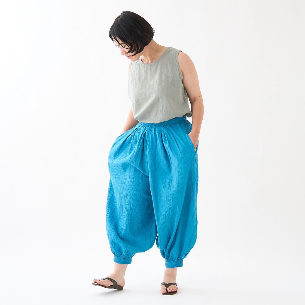 GAIAネットヂェン先生の日常着 バルーンパンツ 太【薄地】シアン S(S