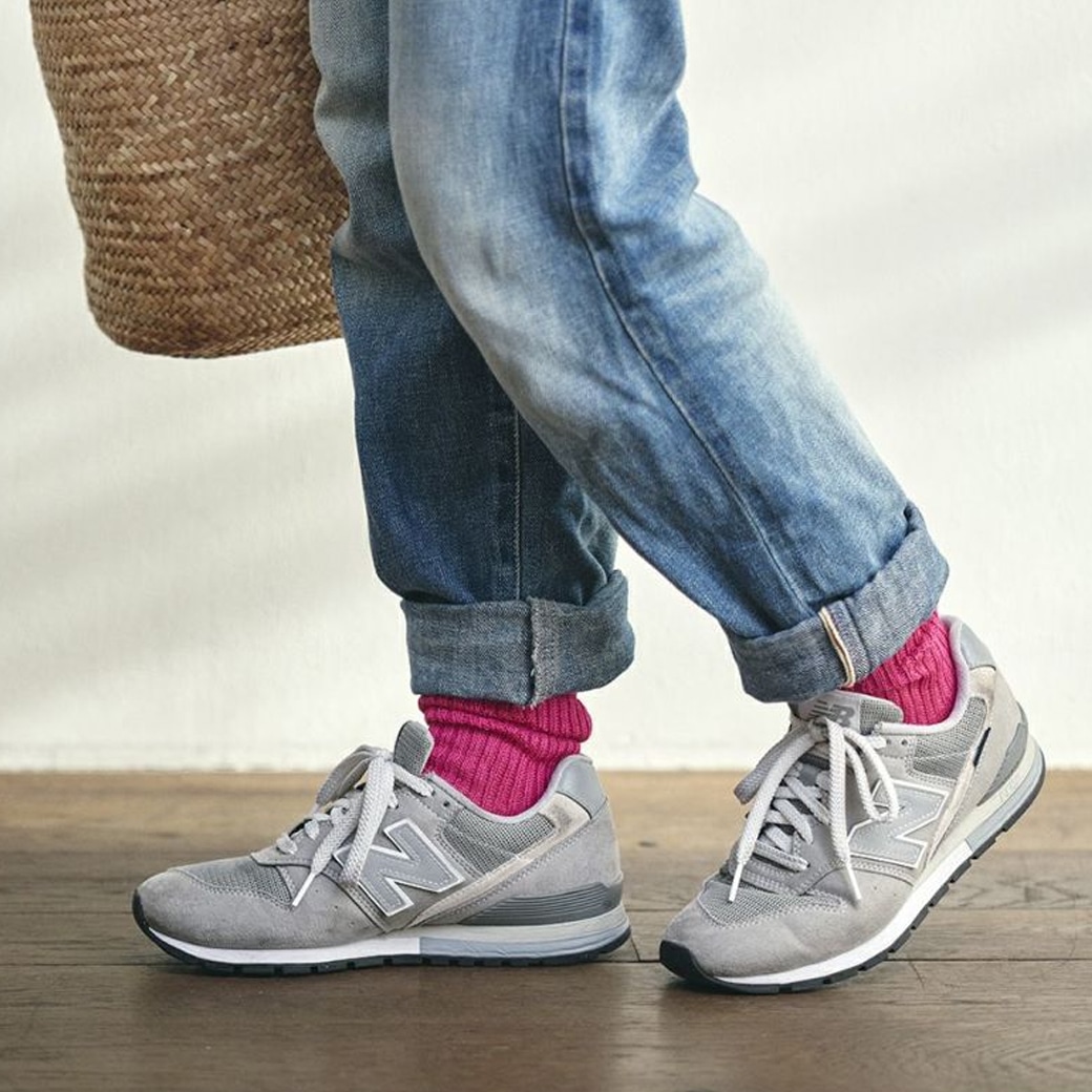 【取寄・火曜】 fog linen work リネン ミドルゲージ リブソックス ローズペーシュ