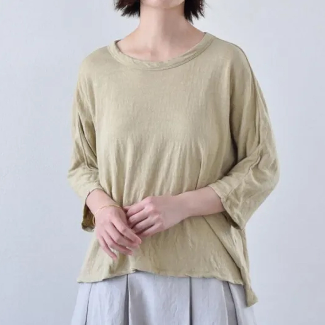 【取寄・火曜】yohaku オーガニックカラードコットン ドルマンプルオーバー fox brown 緑綿