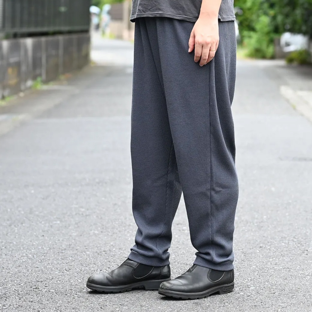 【取寄・火曜】yohaku ドバイパンツ 綿リネン ワッフル素材 グレイッシュネイビー